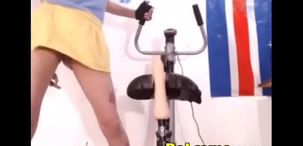  Teen riding dildo on bike